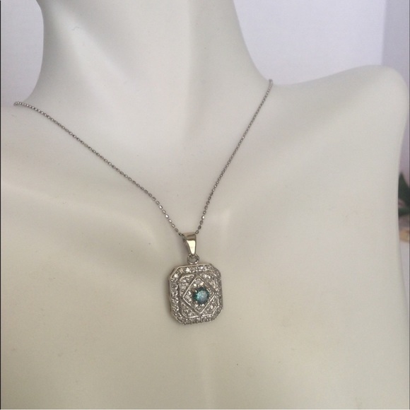 14k BLUE/WHITE DIAMOND PENDENT W/ 14k CHAIN - Picture 6 of 6
